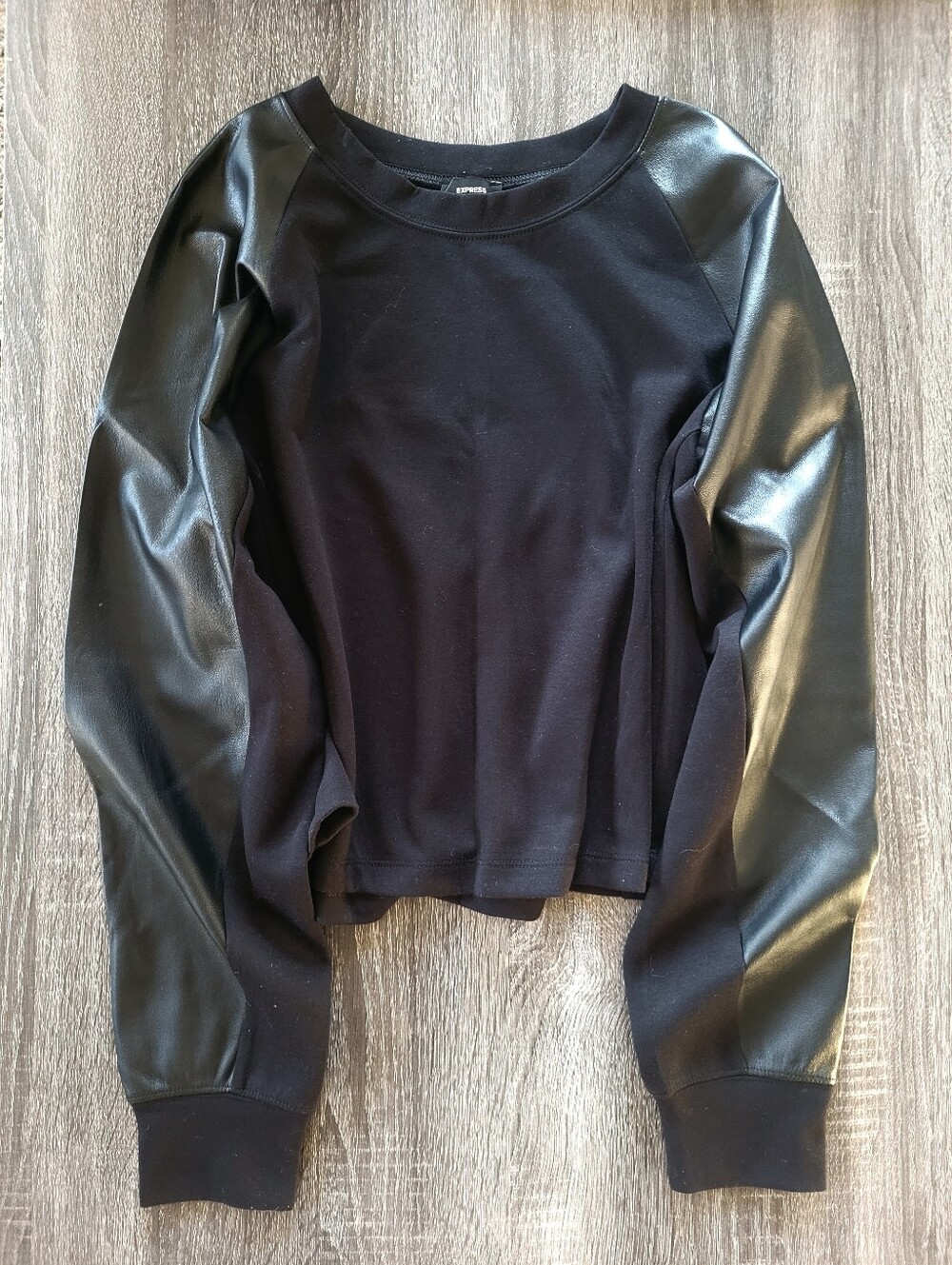 NWT Express Luxe Lounge Faux Leather Sleeve Boxy Sweatshirt